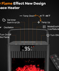 Infrared Sensor Space Heater With Realistic Fireplace Flame Effect 1500W Ceramic Oscillating Heater controls and display