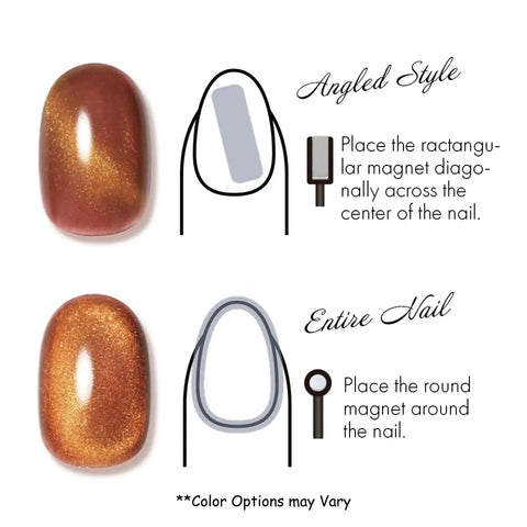 Cat Eye Magnetic Gel Nail Polish Kit with Holographic Glitter Quick Dry Formula, nail styling guide for angled and entire nail designs.