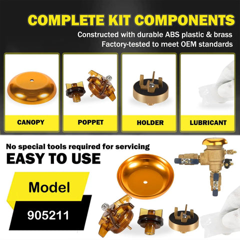 Image showing All In One Repair Kit For 765 Series Backflow Preventers 1/2 And 3/4 Inch Easy Install Bonnet Poppet Assembly components.