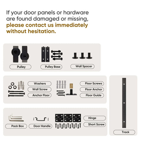 Detailed view of hardware components for Space Saving 36 Inch By 84 Inch Bi Fold Barn Door With Hardware Kit For Closet And Room Divider