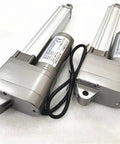 12 Volt Linear Actuator With Potentiometer Dialed In For Precise Motion Control And Adjustable Stroke, metal casing, wires attached