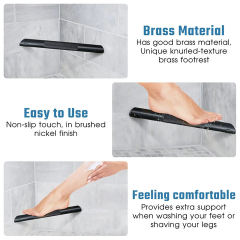 Corner Shower Foot Rest Bar For Easy Foot Shaving And Leg Soaping, Non Slip Knurled Brass Shower Step Ledge Matte Black