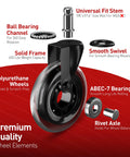Heavy Duty Office Chair Caster Wheels Set Of 5 For Easy Installation 3 Inch Replacement Rubber Wheels with ball bearings
