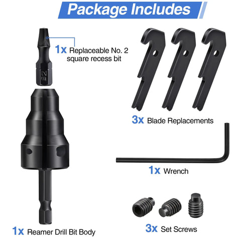 Pro Grade Conduit Reamer Kit With Bit Retention For Half Inch, Three Quarter Inch, And One Inch Pipes, Includes Blade Kit