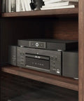 Quiet Cooling Fan System For Routers Modems And Consoles Featuring Silent Top Exhaust Build with sleek black design on wooden shelf.