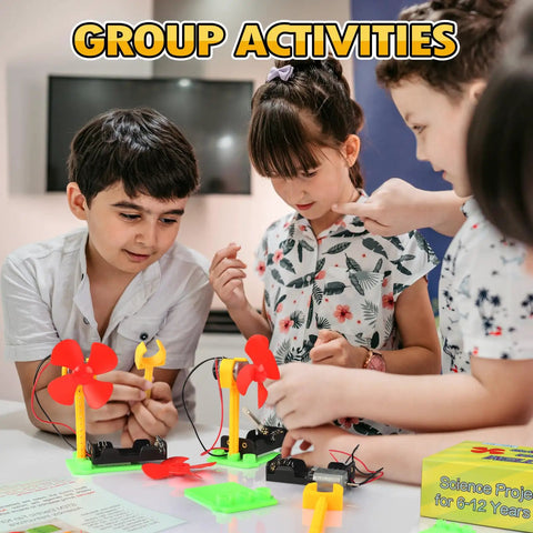 Children using Bulk Electric Circuit Kit Set for Kids Classroom Use, 7 Fan Project Bundles for STEAM Activities, learning circuits.