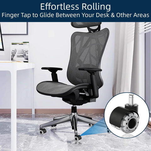 2 Inch Office Chair Wheels Set of 5 with Heavy Duty Rubber Caster Replacement for Quiet Rolling on Hardwood Floors and Carpet Universal Stem Fit 11x22 mm 99 Percent Chair Brands Grey shown on an office chair.