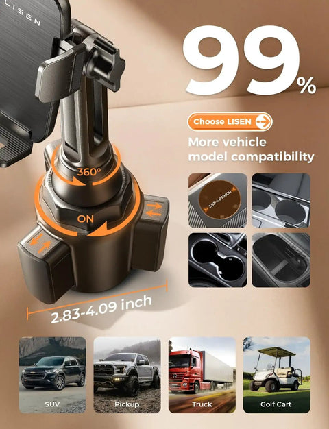 Upgraded Cup Holder Phone Mount With 360 Degree Swivel And Long Neck for 4 to 7 inch phones in vehicle cup holder