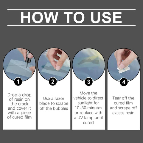 Instructions for using DIY Windshield Crack Repair Kit for Cars and Glass, 2025 Advanced Cracks Gone Glass Repair Kit.
