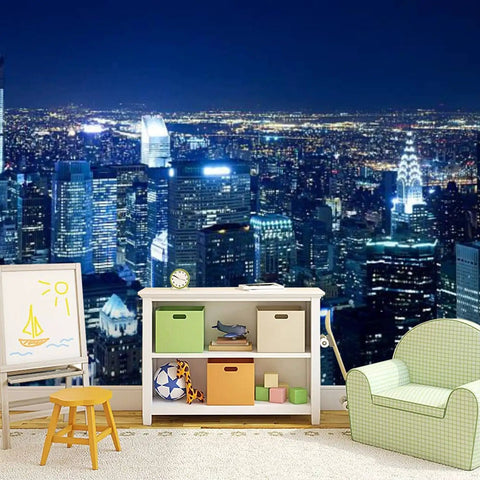 3D Removable Wallpaper Peel And Stick NYC Skyline Night View Wall Mural Dope Modern Decor For Living Room And Bedroom