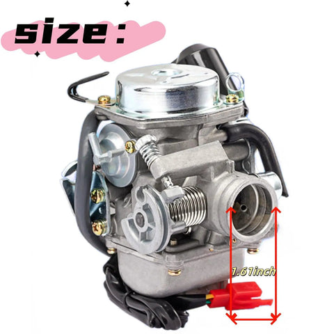 Beefed Up 24mm 150cc Carburetor Kit for Scooters and Go Karts 4 Stroke Engine with Starter Solenoid, front view