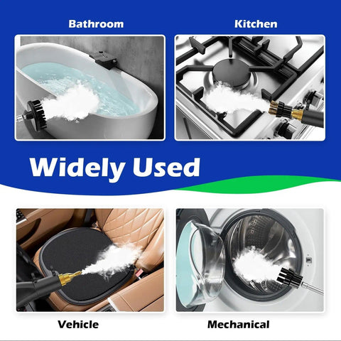 2500W Beast Of A Pressurized Steam Cleaner With 230F Steam, 3 brush heads cleaning bathroom, kitchen, car, and washer surfaces