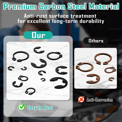 Ultimate Snap Ring Assortment Kit With 1015 Pieces Including C Clips 5mm to 16mm and E Clips 2mm to 12mm 24 Sizes and 590 E Clips For DIY Repairs and Home Garage Projects, carbon steel snap rings