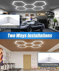 Hexagon LED Garage Light 192W 19200LM 5 Grid Honeycomb Ceiling Fixture 6500K Daylight for garage shop installation views