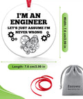 Cool Acrylic Circle Tag Gift For Engineers Nerdy Chemical And Mechanical Engineering Ornament with gears design, 7.6 cm, gift bag.