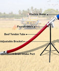 Powerful High Suction Portable Grain Auger Pump with wear-resistant hose, adjustable bracket, and electric motor on field