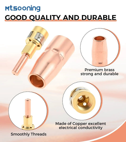 Premium 28 Piece.030 Inch Mig Welding Gun Consumables Kit with brass and copper nozzles for durable welding connections.