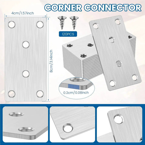 Heavy Duty 20 Pack Stainless Steel Mending Plates For Wood With Screws and Beefy Flat Brackets For Quick DIY Furniture Repair, 8cm x 4cm.
