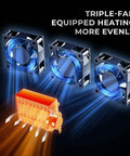Triple-fan system for rapid heating in Four-Spool Filament Dryer Box S4 for 3D printers, featuring auto humidity control.