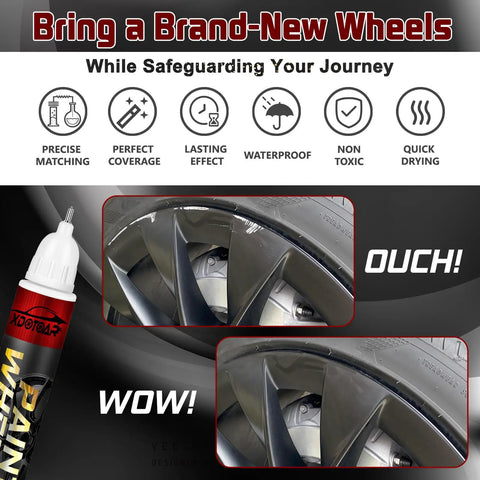 Close-up of Tesla Dark Gun Gray Rim Touch Up Paint Kit For Model Y 3 X S With color accurate finish on car rim