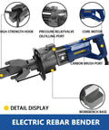 VgtHK 5/8 Inch Electric Hydraulic Rebar Bender, Portable Handheld Steel Bar Bending Tool With 900W Motor For Concrete Work close-up view displaying components.