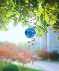 Eye-Catching Gazing Ball Spiral Tail Wind Spinner Crystal Orb With Swivel Hook Sun Catcher Rainbow Maker Hanging Decor For Yard And Garden Rotating Art Ornaments Great Gifts 13-Inch Height, blue crystal orb in spiral tail