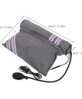 Heated Neck Pillow Cushion With Adjustable Electric Warmth For Relaxing Herbal Aroma And Sleep Support That Helps You Chill Out Fast, grey fabric, dimensions shown.