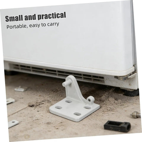 Top Shelf Metal Refrigerator Door Hinge Replacement Two Piece Adjustable Pivot Hardware For Fridge Cooler And Freezer Doors Quiet Stable Fit No Sweat Quick Swap Installation on the floor near a fridge.