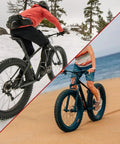 Fat Tire Bike Wheel Set 20 24 26 Inch 4.0 Inch For Snow And Beach Riding shown on snowy trail and sandy beach