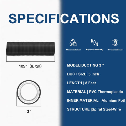 Specifications of Flexible Aluminum Duct With Four Layer Protection And Two Clamps For Dryer Venting Built Tough Heavy Duty HVAC