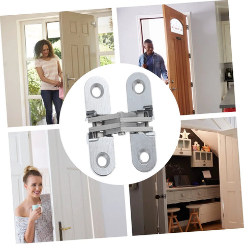 Hidden Door Hinge For Cabinets And Folding Doors Concealed Swing Hinge With Independent Screw Cover displayed in multi-room settings