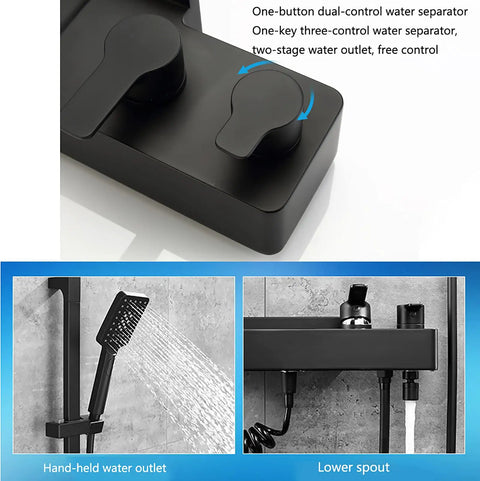 MXJIAYDNX Rain Shower System Black Shower Faucet Set Brass Shower Combo Set Wall Mounted Rain Mixer Shower valve controls and water outlets.