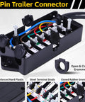 Built Tough 8 Ft 7 Way Trailer Wiring Kit Featuring Rock Solid Pure Copper Contacts And Weatherproof Junction Box close-up of 7 pin trailer connector detail.