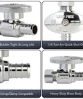 Built Tough Heavy Duty Chrome Plated Brass Straight Stop Valve One Half Inch PEX To Three Eighths Inch Compression Quarter Turn