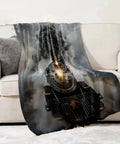 Steam Train Throw Blanket For Kids And Women So Cozy Vintage Locomotive Railway Blanket Plush Flannel 50x60 on a couch