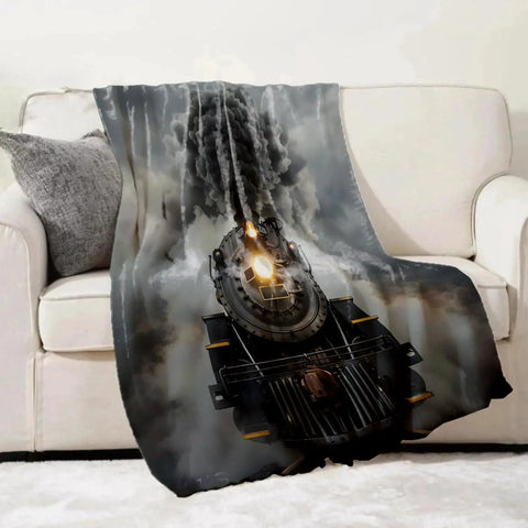 Steam Train Throw Blanket For Kids And Women So Cozy Vintage Locomotive Railway Blanket Plush Flannel 50x60 on a couch