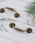 Two Piece Vintage Drop Bail Dresser Handles, Bronze Antique Cabinet Pulls For Cabinets And Dressers, 4.9 Inch Length