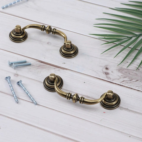 Two Piece Vintage Drop Bail Dresser Handles, Bronze Antique Cabinet Pulls For Cabinets And Dressers, 4.9 Inch Length