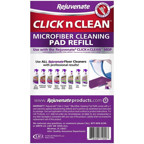 Heavy Duty Washable Microfiber Cleaning Pad Fits Standard Floor Mops for Rejuvenate Click n Clean Refill packaging.