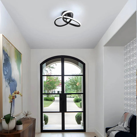 Modern LED Ceiling Light 22W Spiral Design Fixture 6500K Cool White 2000 Lumens Flush Mount in hallway with black finish