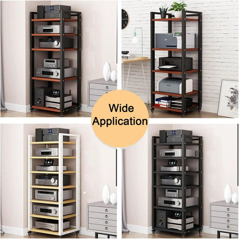 7 Tier Heavy Duty Audio Video Rack With Swivel Casters 47 Inch Wide Steel Media Shelf For Badass HiFi Amplifier Subwoofer Game Console Turntable Rack Or Home Entertainment