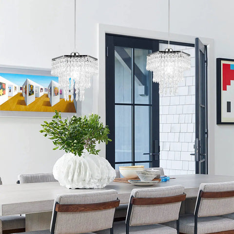 Modern 3 Tier Crystal Chandelier Mini Chandelier Flush Mount Ceiling Light Fixture Hexagon Hanging Pendant Lights in kitchen