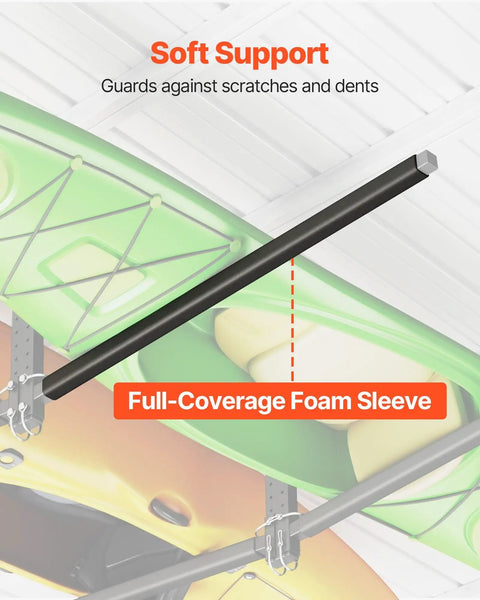 Beefy Ceiling Kayak Rack For Two Kayaks Up To 250 Lbs Heavy Duty Adjustable Overhead Garage Hanger with foam padding support