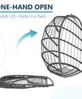 Outdoor Indoor Hanging Egg Chair With Stand Cushioned Swing Seat In Dark Grey Wicker Hammock foldable frame