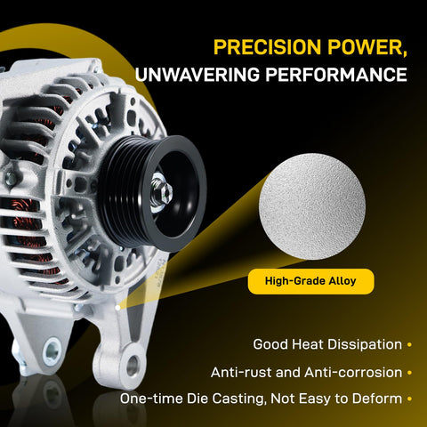 Beefed Up Heavy Duty 1.8L Alternator Replacement Compatible With 2003-2008 Corolla Vibe Matrix Celica MR2 Spyder 27060-0D110 OE Fit 13878 High Output Auto Electrical Upgrade with high-grade alloy and 6-groove pulley visible