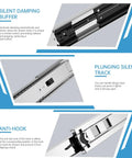 Close-up view of 22 Inch Heavy Duty Soft Close Drawer Slides With Full Extension Ball Bearing Design, 200 lb capacity, showing damping buffer and track