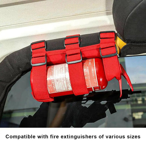 Adjustable Fire Extinguisher Holder Strap With American Flag Pattern for Wrangler JK JKU TJ CJ Gladiator secure car mount.