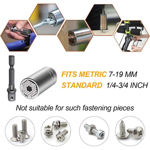All In One 7mm To 19mm Ratchet Universal Socket Set For Drill And Power Driver, Metric Wrench Adapter with compatibility info