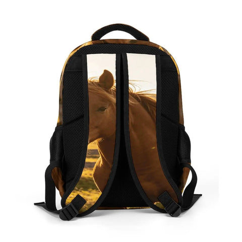 Back of Red Barn Pasture Horse Print Backpack For Everyday Use Unisex Large Capacity Daypack With Durable Zippers Breathable Polyester