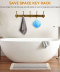 Space Saving Wall Mount Coat Rack With 5 Hooks And Key Holder, Vintage Aluminum Wall Mounted Rack in modern bathroom setting.